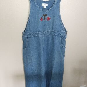 CJ Banks Blue Denim Overall Dress w/Elephant Embroidery